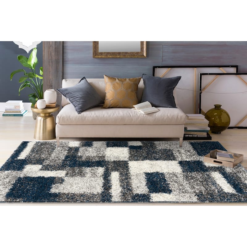 World Rug Gallery Distressed Modern Boxes Plush Shag Area Rug