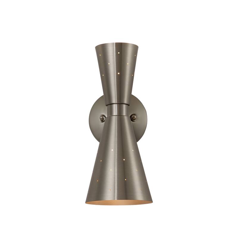 2-Light Modern Industrial Gold/Nickel Cone Hourglass Bathroom Vanity Light Wall Sconce