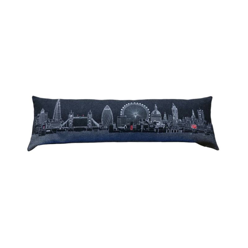 14" X 45" Black Gray and White London Hometown Pride Wool Lumbar Throw Pillow