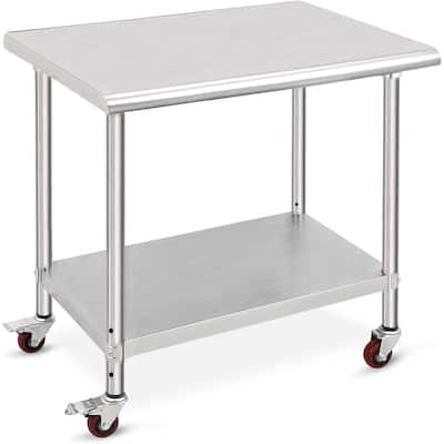 30" x 24" Stainless Steel Work Table with Under Shelf - 30 x 24