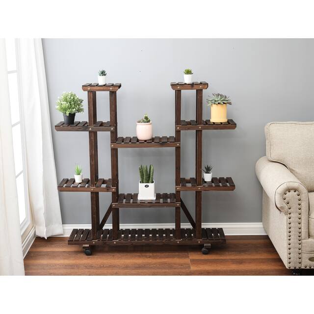 9-tier Indoor/Outdoor Wood Shelf Mobile Plant Stand