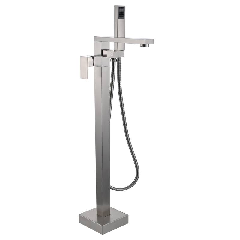 Topcraft Floor Mounted Bathtub Filler with Handheld Showerhead - Brushed Nickel