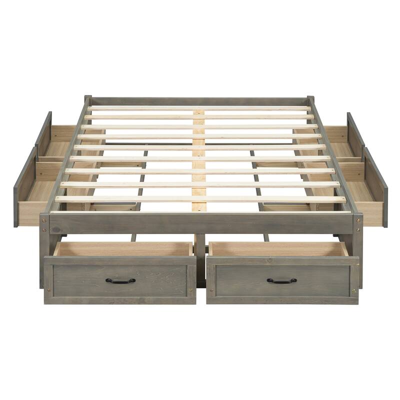 Full Size MDF Platform Bed with 6 Storage Drawers and 350lb Weight Capacity