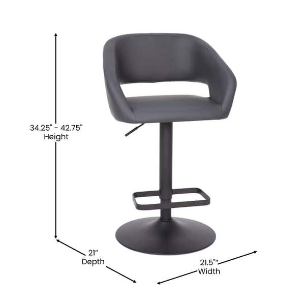 dimension image slide 12 of 18, Vinyl Adjustable Height Barstool with Rounded Mid-Back