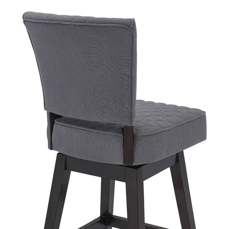 26-Inch Grey Tufted Fabric Swivel Bar Stool with Footrest and Solid Wood Frame Espresso Finish - 41.5”H x 19.5”W x 23.5”D