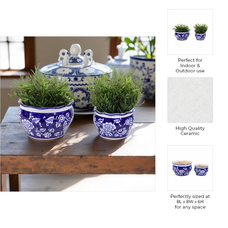 Traditional Ceramic Chinoiserie Planters - Set of 2