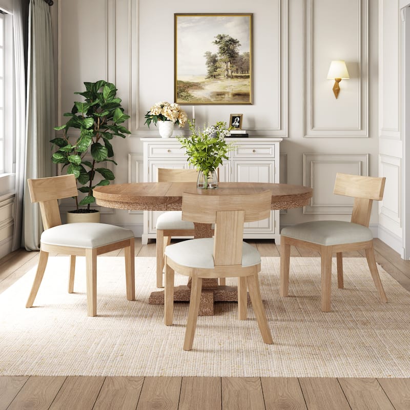 Fescue Fabric and Rubberwood 5 Piece Dining Set by Christopher Knight Home - Natural+Beige
