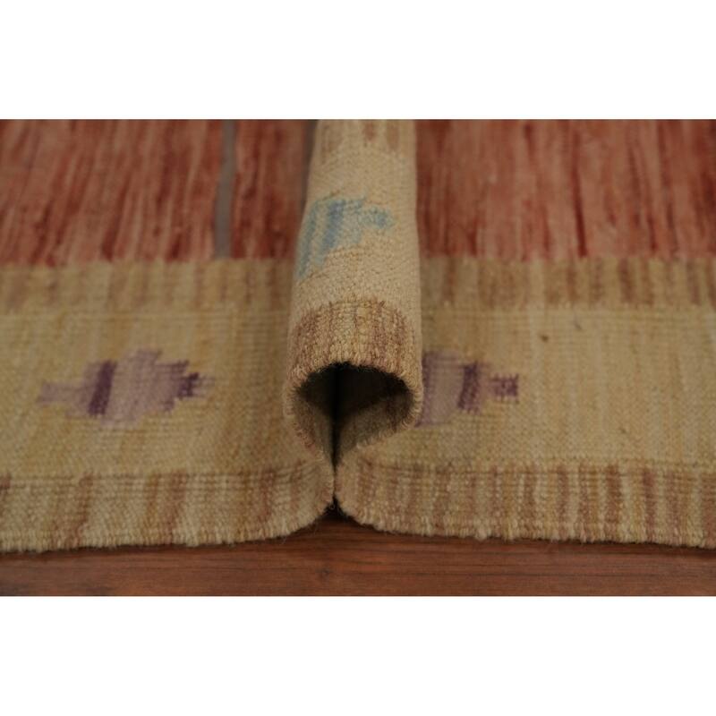 Hand Woven Oriental 100% Wool Carpet Southwestern Tribal Multi-Colored Kilim Runner Rug - 11' 10'' X 2' 7''