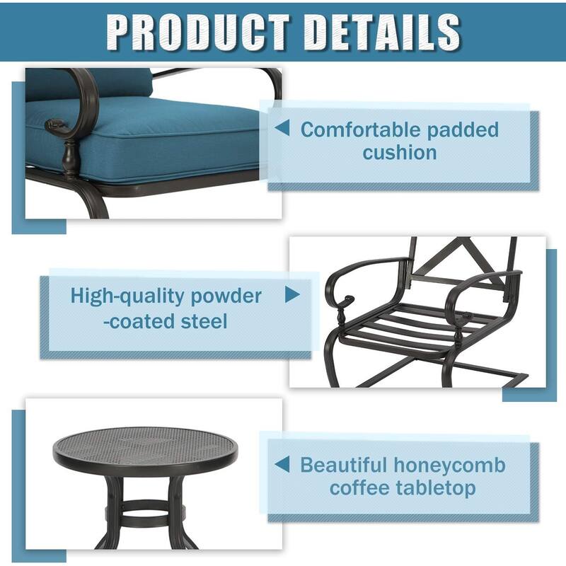 SUNCROWN 5-Piece Outdoor Patio Furniture Conversation Set, Garden Bench and 2 Spring chair with 2 Coffee Table