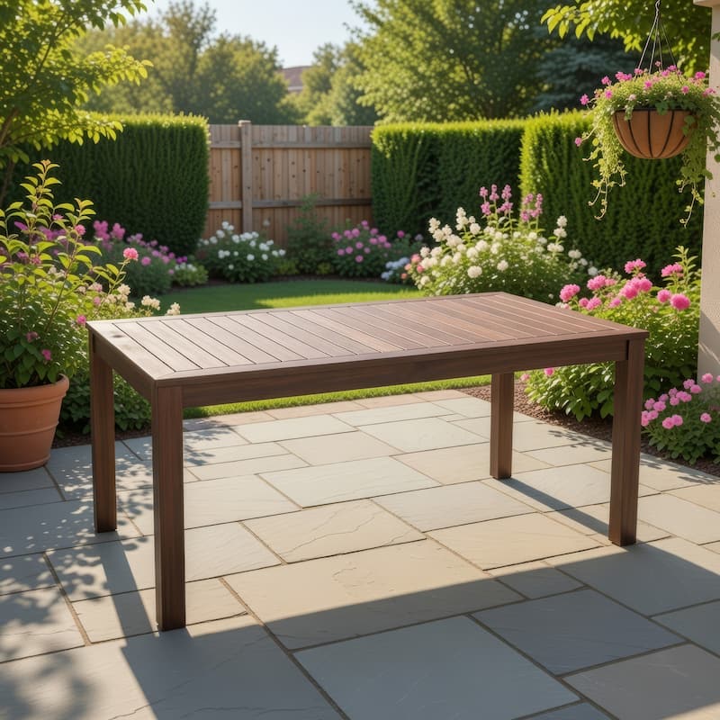 Feya Outdoor Dining Table, 69" Rectangular Top, Brown Acacia Wood