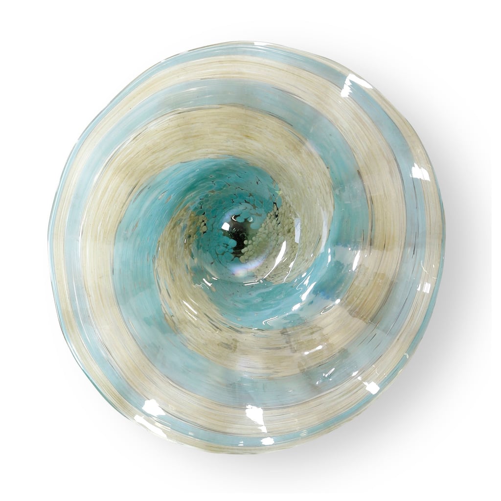 Firenze Twisted Water and Ice Glass Platter - Blues, Beiges and Creams - 19.5"D x 19.5"W x 6"H - 19.5"D x 19.5"W x 6"H