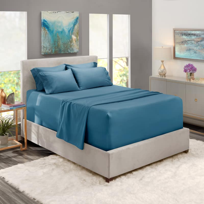 Empyrean Extra Deep Pocket Bed Sheet Set - Breathable, Super Soft Sheets with Extra Set of Pillowcases - California King - Blue Heaven