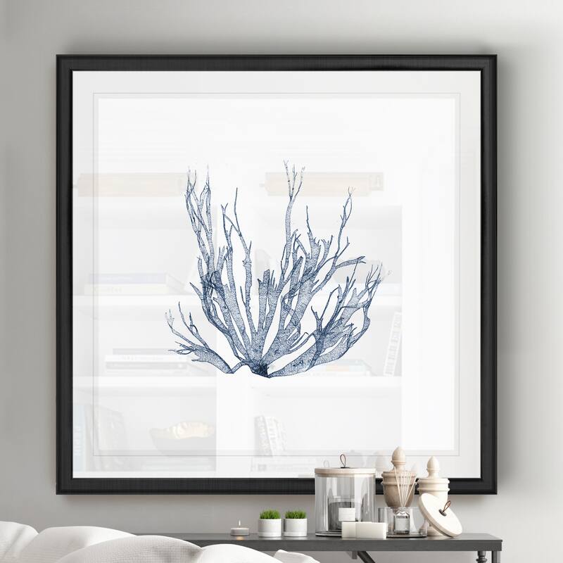 Navy Seaweed IV -Black Framed Print