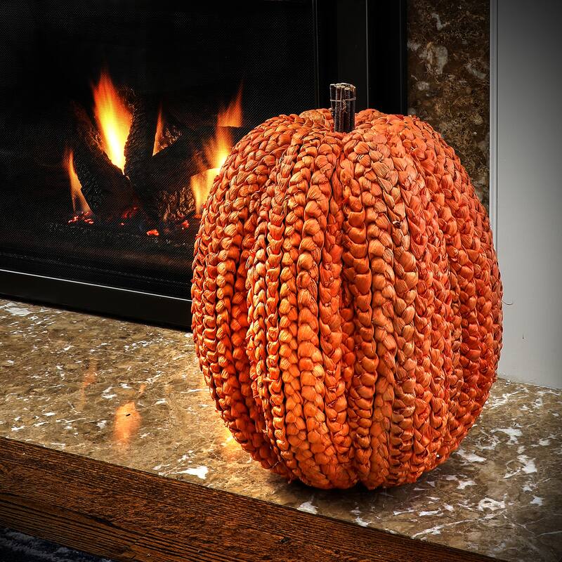 19.5" Display Basket Weave Pumpkin - 60%styrofoam, 35%corn husk, 5%twig