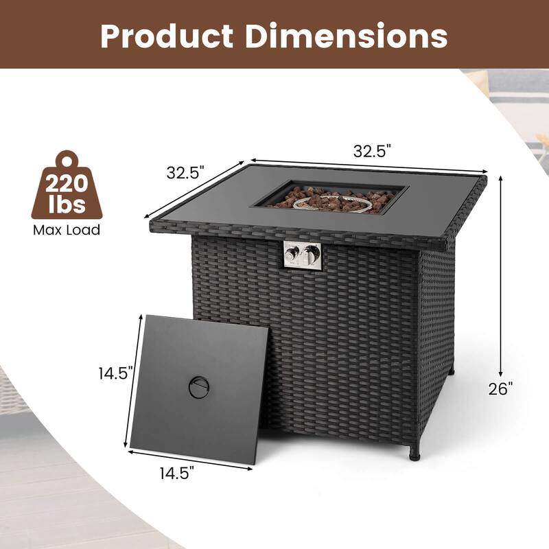 Costway 32.5" Propane Fire Pit Table Outdoor Wicker Gas Firepit with - See Details