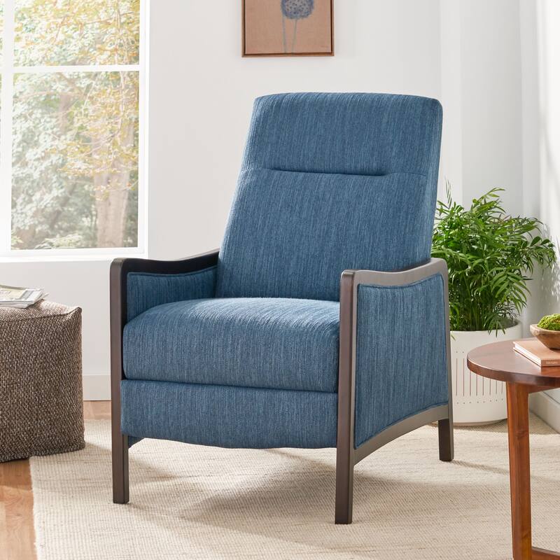 Fabric Recliner Chair, Mid-Century Modern Pushback Recliner Single Sofa Upholstered Armchair with Wooden Legs for Living Room
