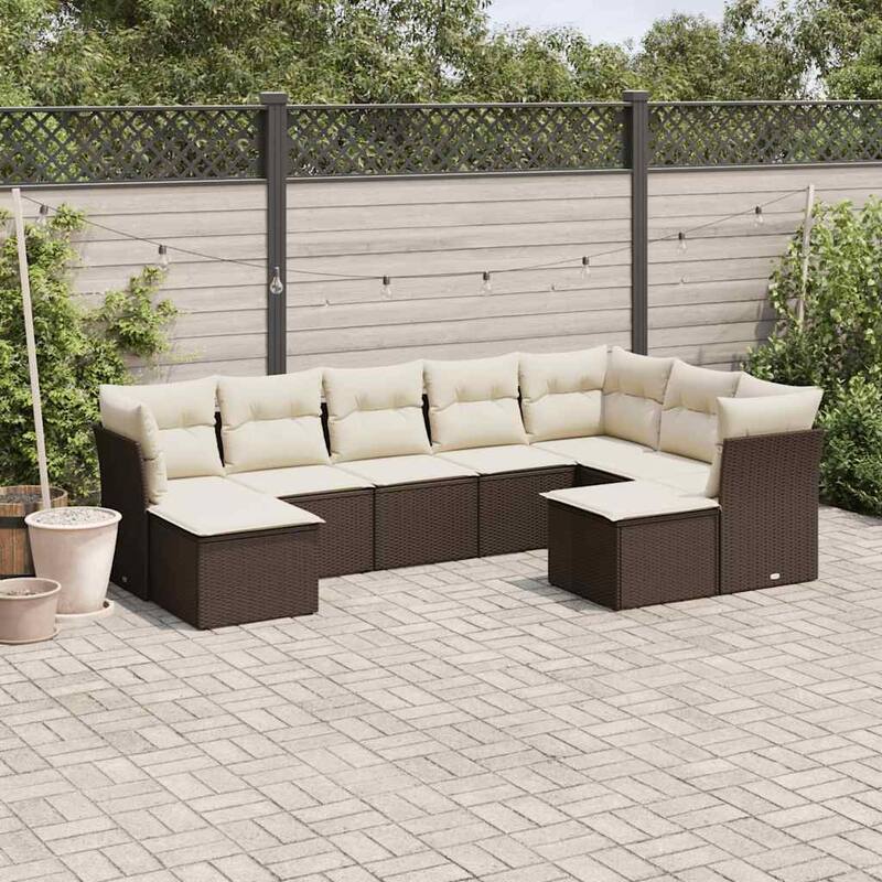 vidaXL Garden Sofa Set Brown and Cream White PE rattan, powder-coated steel - 21.7 x 21.7 x 14.6