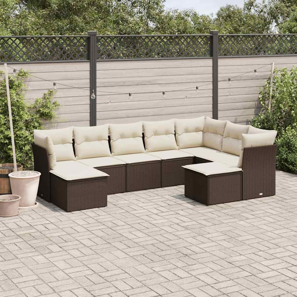vidaXL Garden Sofa Set Brown and Cream White PE rattan, powder-coated steel - 21.7 x 21.7 x 14.6