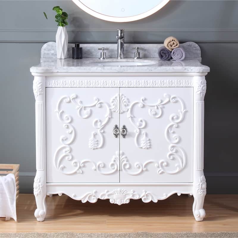 39" Benton Collection Belissimo Antique Style White Bathroom Vanity - 40 x 22 x 35'' H