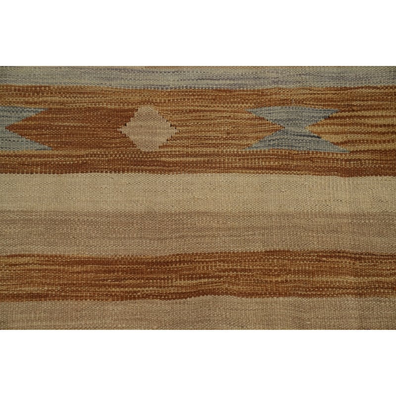 Hand Woven Oriental 100% Wool Carpet Southwestern Tribal Beige & Ivories Kilim Area Rug - 12' 9'' X 9' 8''