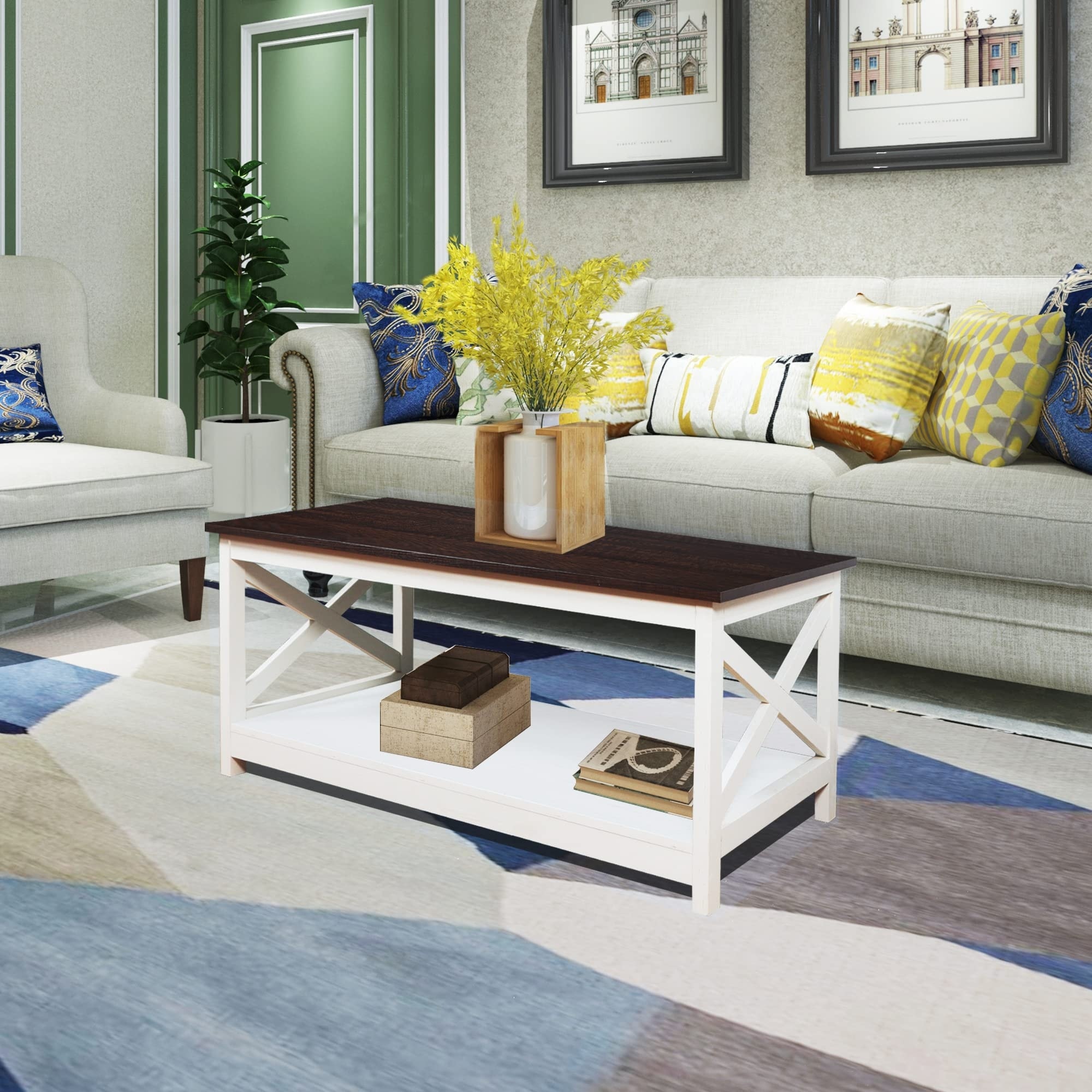 Espresso farmhouse cheap coffee table