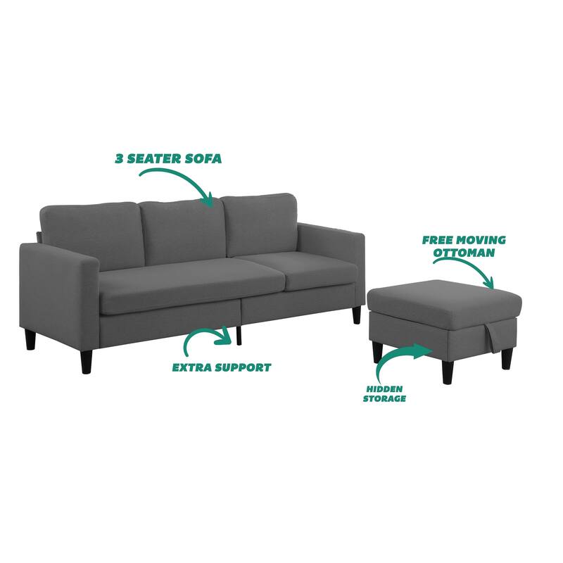 Marcus 77" Mid Century Reversible Sectional with Storage Ottoman