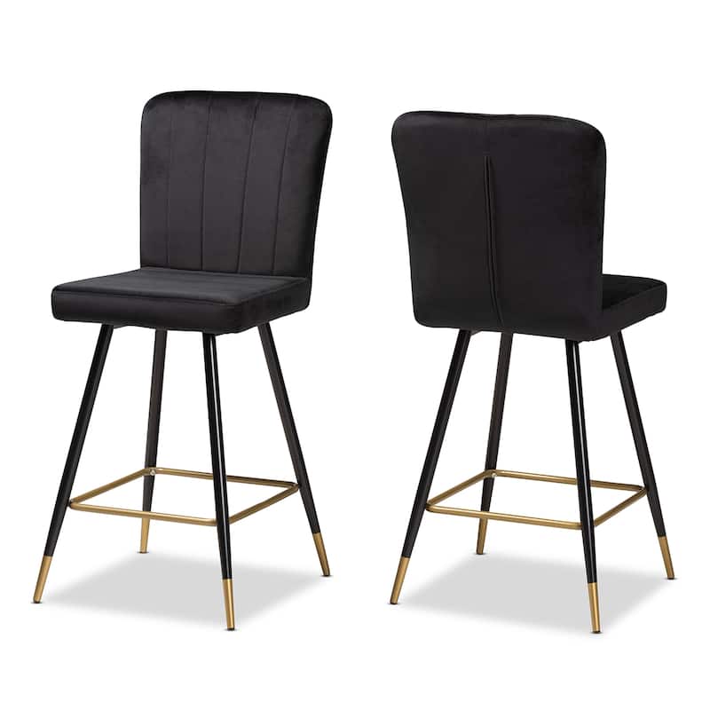 Preston Modern Luxe and Glam Velvet Upholstered Bar Stool (Set of 2)