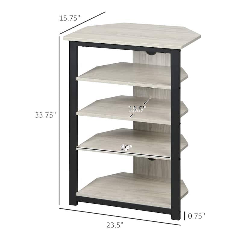 Grey 24" TV Stand with Shelves & Steel Frame for TVs Under 29"