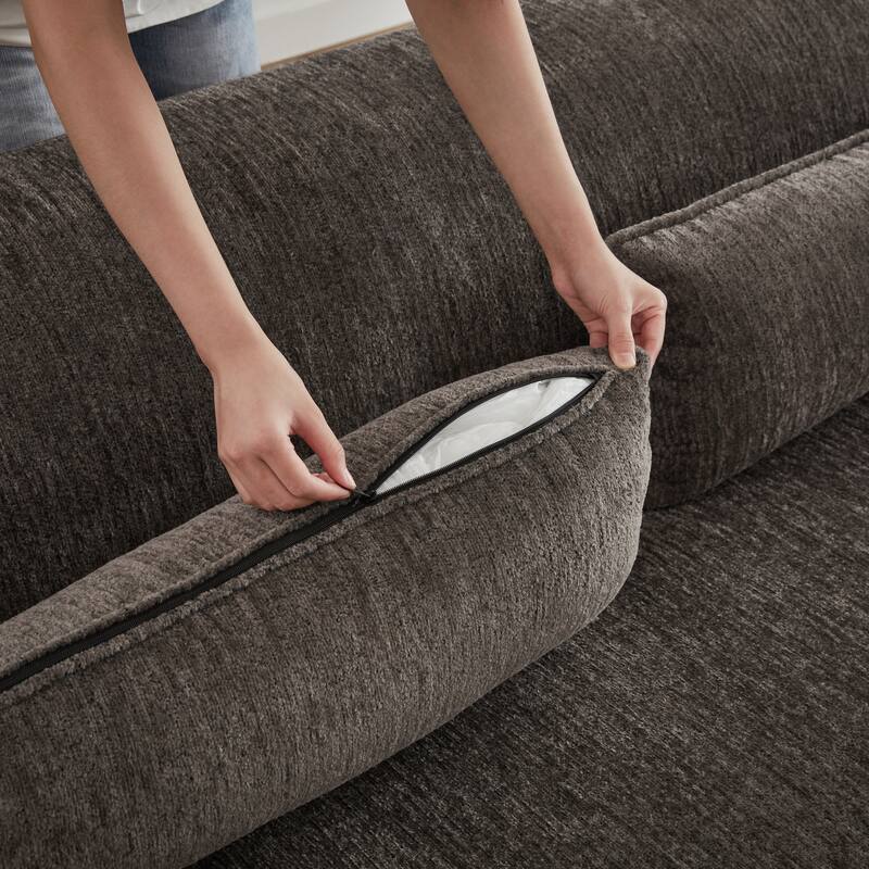 Floor Standing Chenille L-shape Chaise Sectional Sofa with Side Pocket