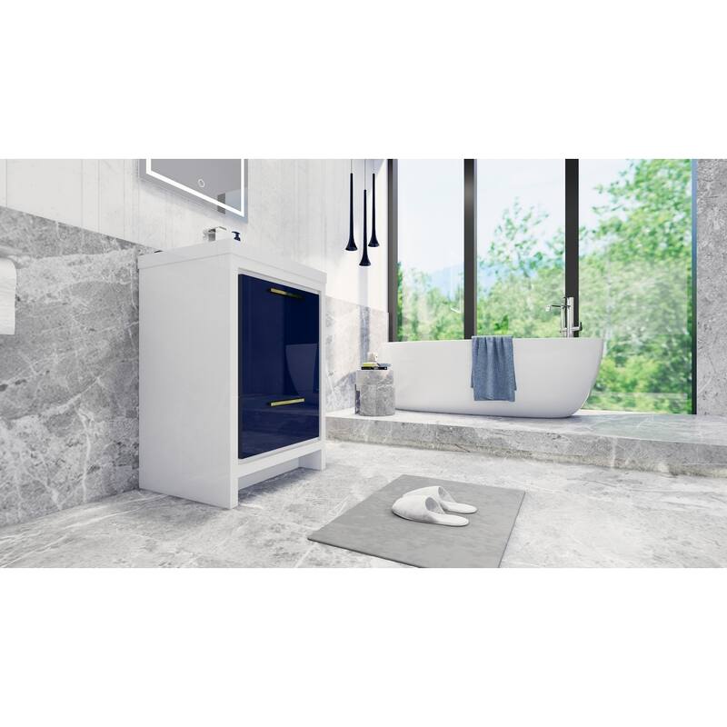 dolce 24 natural oak finish freestanding bath vanity with single basin reinforced acrylic top