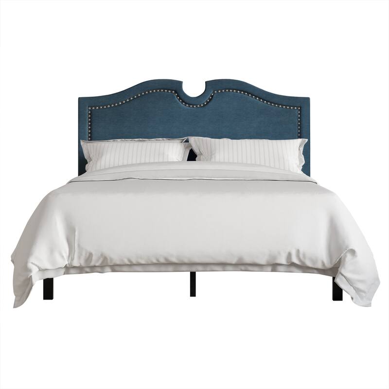 CraftPorch Modern Linen Nailhead Curvaceous Upholstered Bed - Blue - Queen