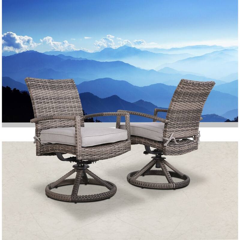 LSI Swivel Rocker Chairs 2 Piece Set With Cushions - Grey - Floor - Wicker