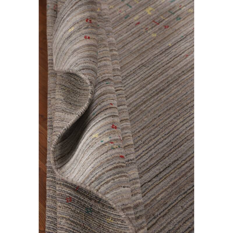 Striped Tribal Gabbeh Area Rug Hand-Knotted Multi-Color Wool Carpet - 6'1"x 7'11"