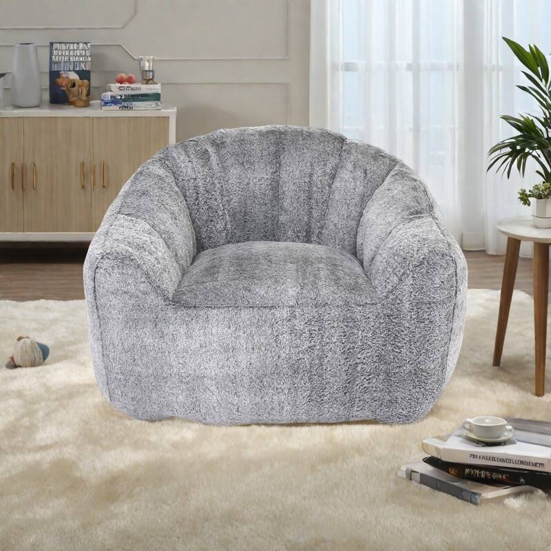 Faux Fur Bean Bag Lounge Chairs with Armrests and High-Density Foam Filling - Dark Gray