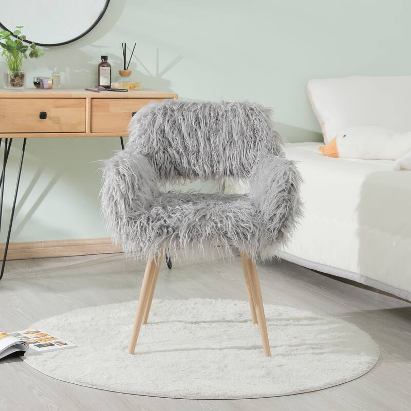 Faux Fur Upholstered Make-up Chair Side Dining Chair with Metal Leg