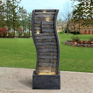 Modern Outdoor Water Fountain with Light, Resin Waterfall for Home
