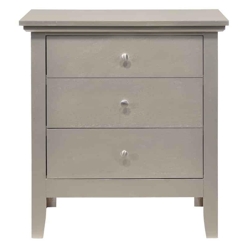 Silver Champagne Nightstand 26x24x18 with Three Spacious Drawers, Durable Bedside Table for Bedroom Storage and Modern Style