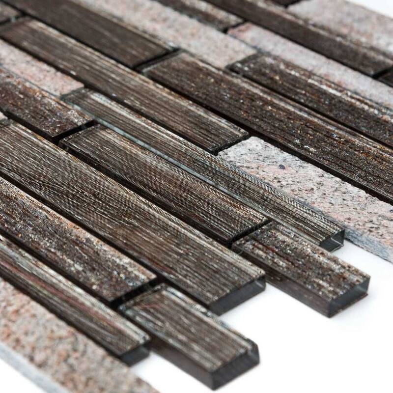 The Tile Life Cosmos Brick 1x3 Brown Metal Look Glass Mosaic Backsplash Wall Tile