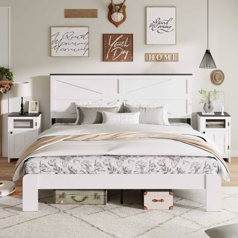 Wood Platform Bed Frame with Storage - Queen/Full/King Size, Noise Free & No Box Spring Needed, Large Under Bed Storage - Full
