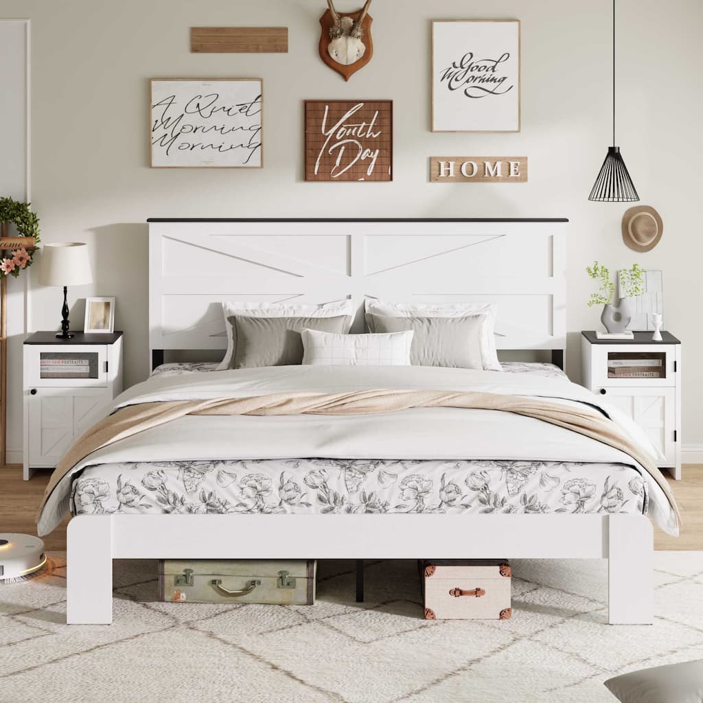 Wood Platform Bed Frame with Storage - Queen/Full/King Size, Noise Free & No Box Spring Needed, Large Under Bed Storage