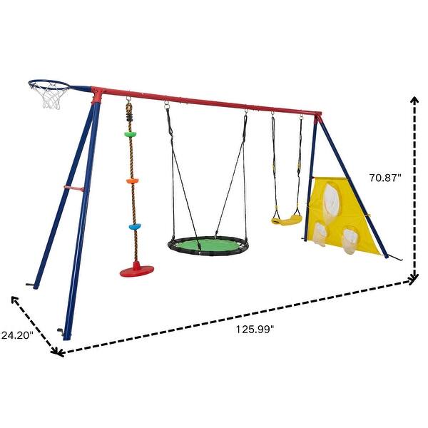 Interesting three swingset with Textilene swing and Tree Swing Disc metal plastic safe swing seat for age 3+