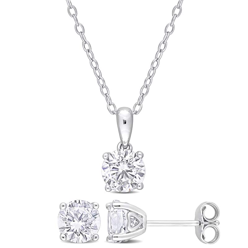Miadora 3ct TGW Created White Sapphire 2-Piece Solitaire Necklace and Stud Earrings Set Sterling Silver
