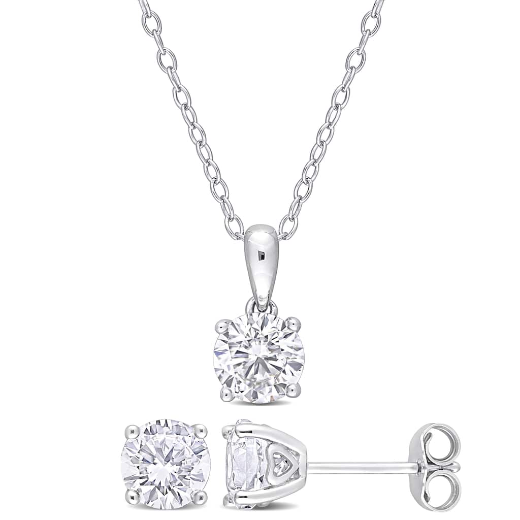 Miadora 3ct TGW Created White Sapphire 2-Piece Solitaire Necklace and Stud Earrings Set Sterling Silver