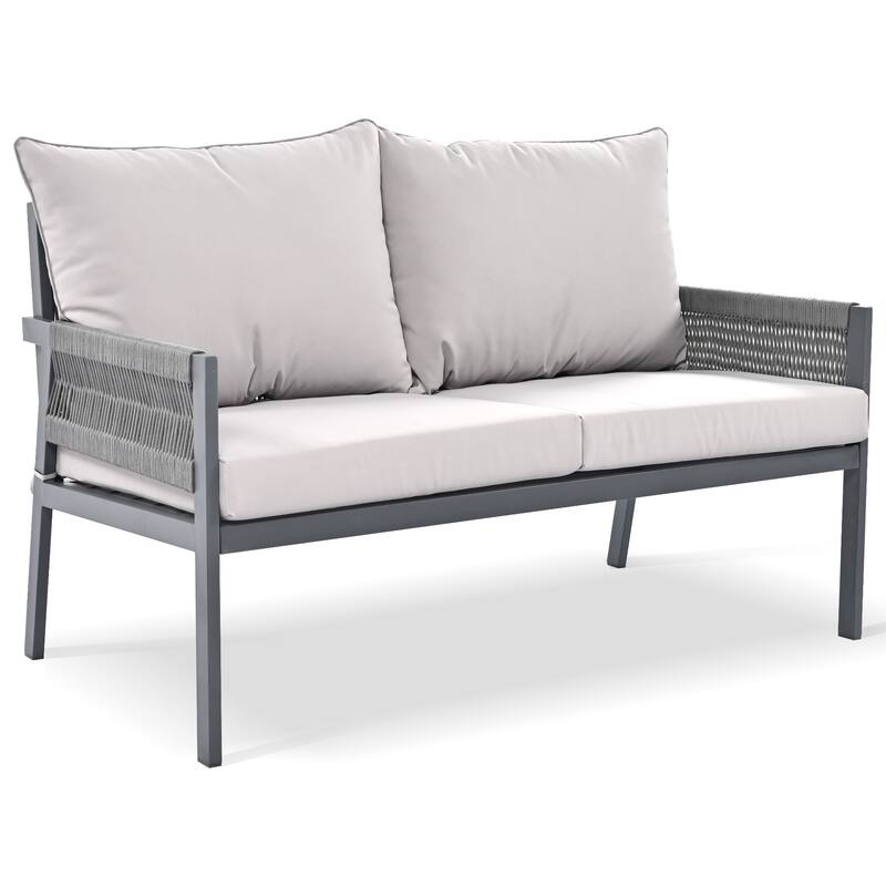 4-Piece Patio Furniture Set, Outdoor Garden Conversation Set with Tempered Glass Table, Deep Seating and Thick Cushion