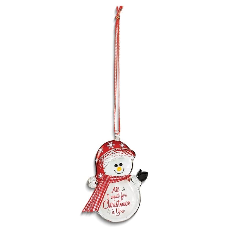 Curata All I Want For Christmas is You Snowman Glass Figurine Ornament
