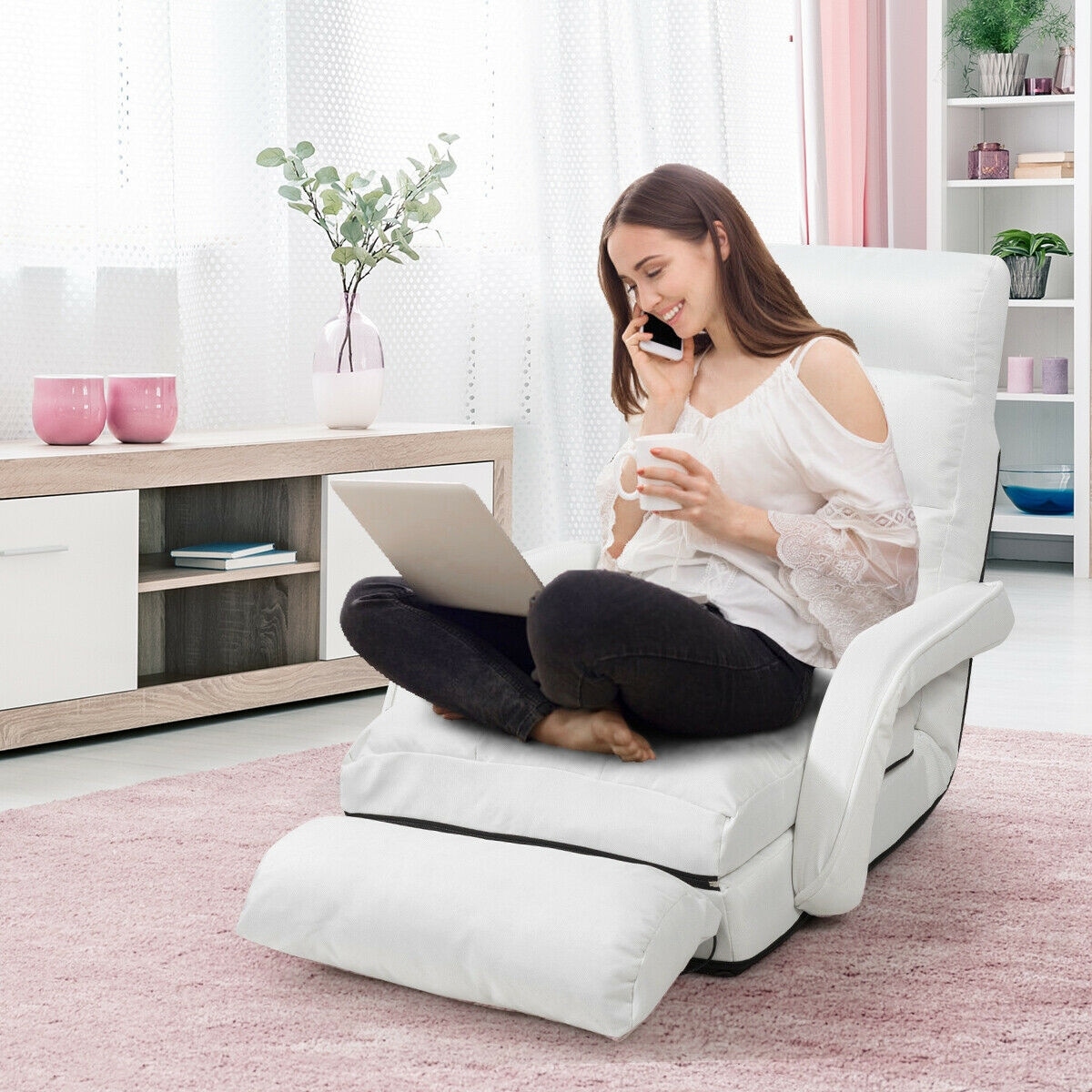 Folding floor massage chair lazy sofa with armrests pillow store