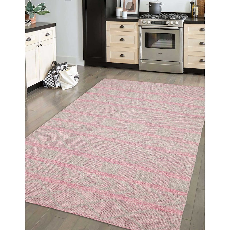 ECARPETGALLERY Braid weave Sienna Dark Pink Wool Rug - 5'0 x 8'0