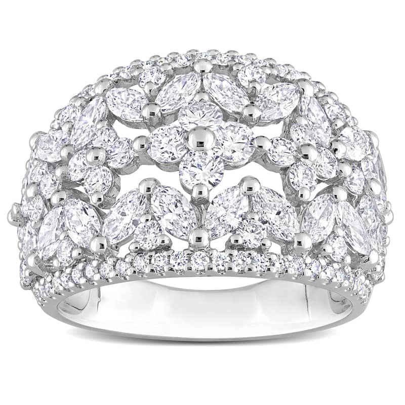Miadora 3 1/4ct TW Marquise Round-Cut Lab-Grown Diamond Wide Band Ring 14k White Gold