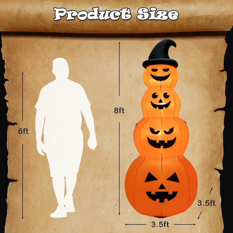Gymax 8 ft Inflatable Halloween Pumpkins Stack Holiday Decor w/