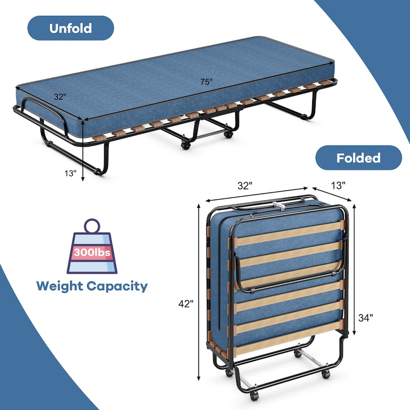 Folding Bed with Memory foam Guest Bed Made in Italy
